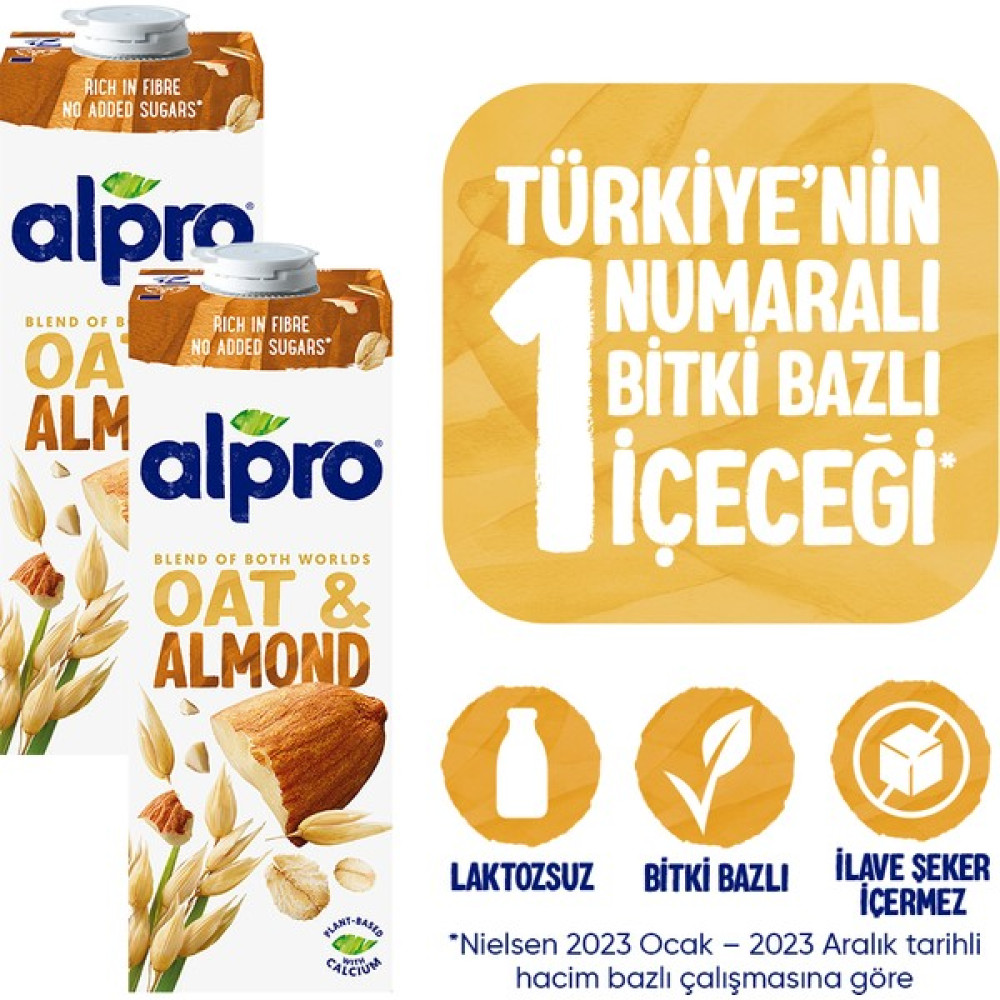 Alpro Yulaf & Badem Içeceği 2 x 1 lt Laktozsuz Bitkisel Vegan Süt Diğer Fiyatı