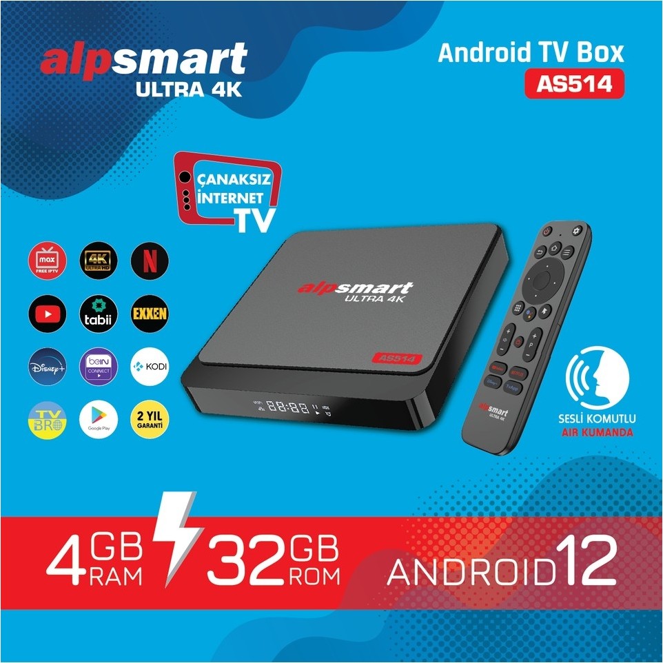 Alpsmart AS514 Android Tv Box Ses Komutlu Kumanda 4 GB Ram 32 GB Hafıza RAM Bellekler Fiyatı