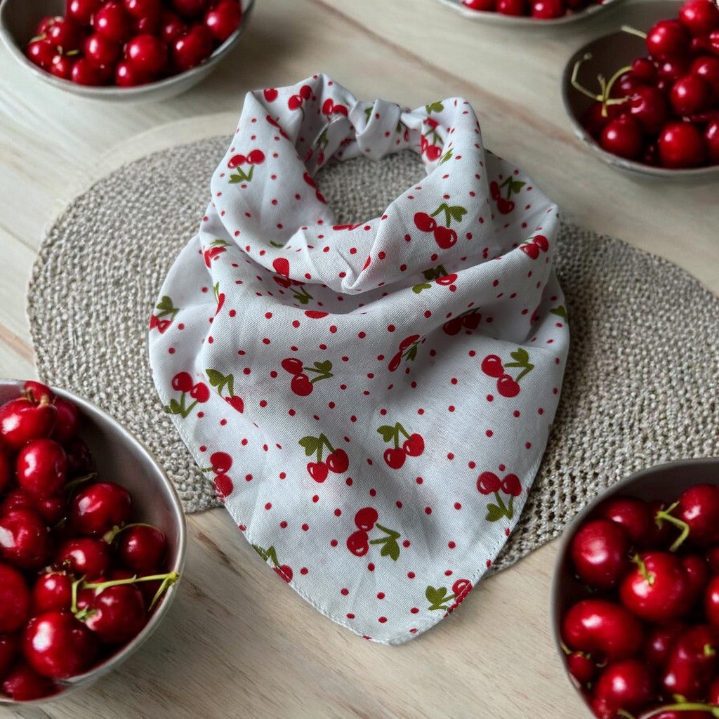 ALS Tasarım Dünyası Beyaz Üzerine Kiraz Desenli%100 Koton Bandana Diğer Fiyatı
