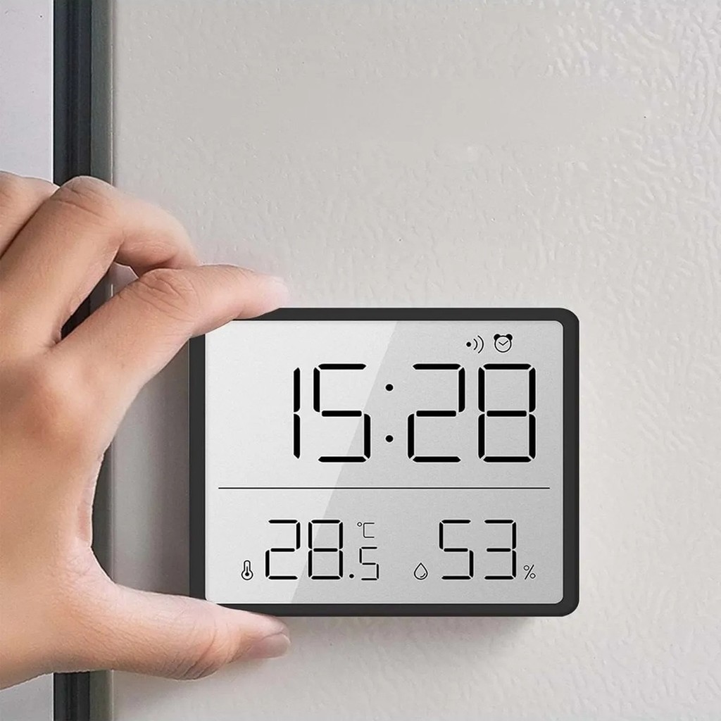 Alsam Kapsam Mıknatıslı LCD Dijital Ekran 9x7 cm Pilli Mini Saat Alarm Saat Nem Göstergesi Sıcaklık Ölçer - Siyah Diğer Fiyatı