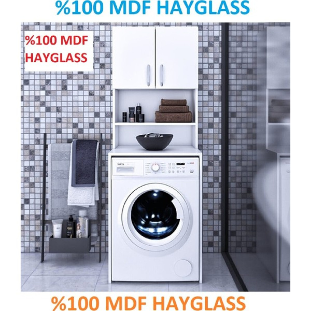 Alsan Dekor %100 Mdf Hayglass Çamaşır Makinası Dolabı - Beyaz Banyo Dolabı / Mobilyası Fiyatı