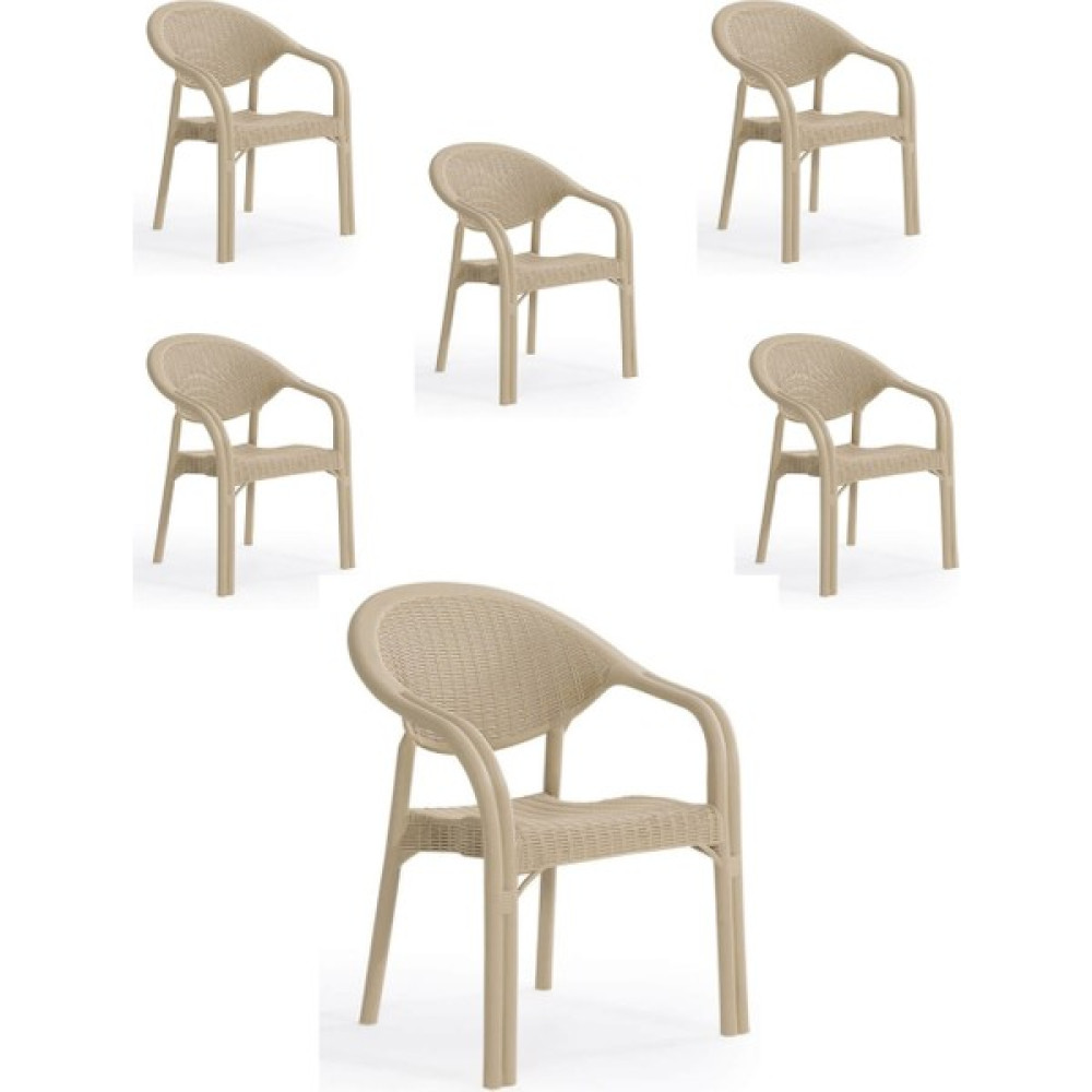 Alsancup Ambalaj Rattan 6'lı Bambu Bahçe&balkon,teras Sandelye - Bej Bahçe Sandalyesi Fiyatı