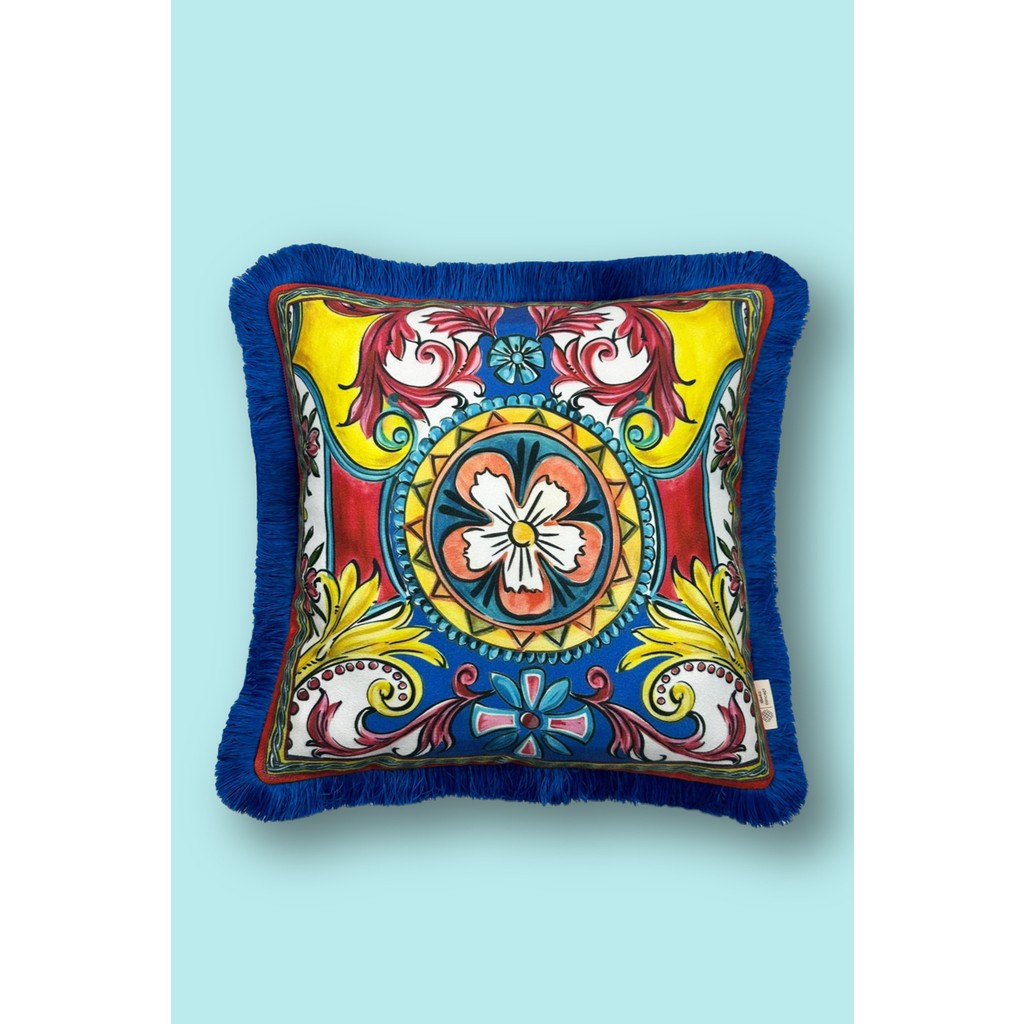 Alseko Concept Saks Püsküllü, Milano 8 Desen Dekoratif 43X43CM Kare Kırlent Kılıfı - 43 x 43 cm - Çok Renkli Kırlent / Mobilya Yastığı Fiyatı