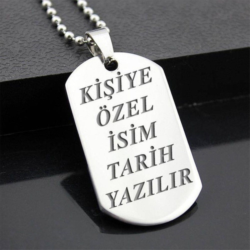 Alsepeteavm Isimli Isim Yazılır Asker Künyesi Çelik Kolye - Gümüş - Standart Bijuteri Kolye Fiyatı