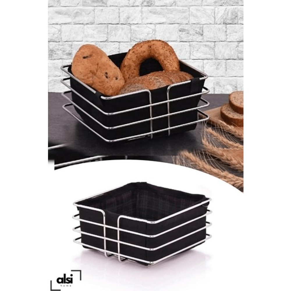 Alsi Home Lüks Paslanmaz Kare Ekmeklik Sepeti - Gümüş - 21X21 Mutfak Tekstili Fiyatı