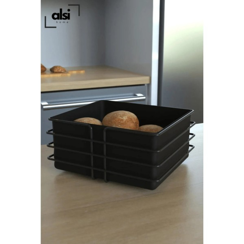 Alsi Home Lüks Paslanmaz Kare Ekmeklik Sepeti - Siyah - 21x21 Mutfak Tekstili Fiyatı