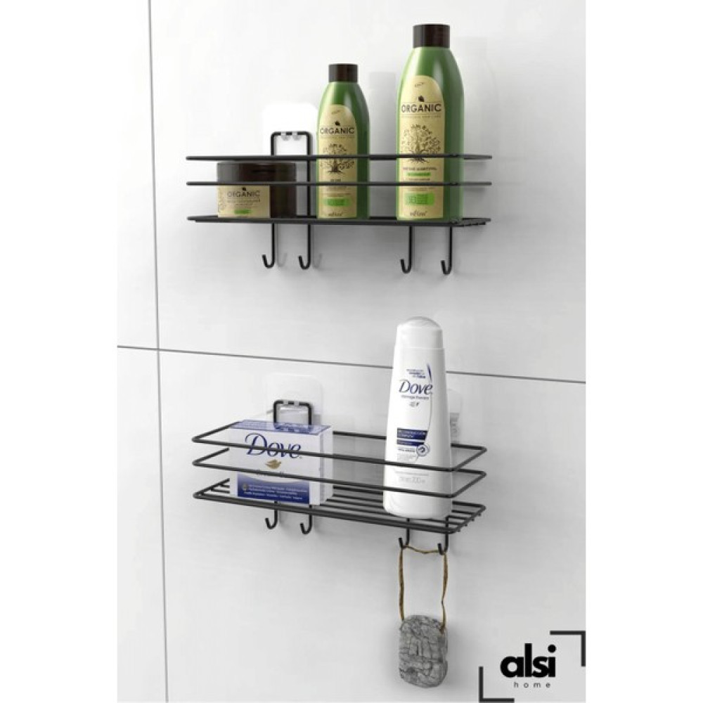 Alsi Home Yapışkanlı 4 Kancalı Banyo Rafı Banyo Şampuanlık Duşa Kabin Duş Askısı 2 Li Set - Siyah Banyo Askılık Fiyatı