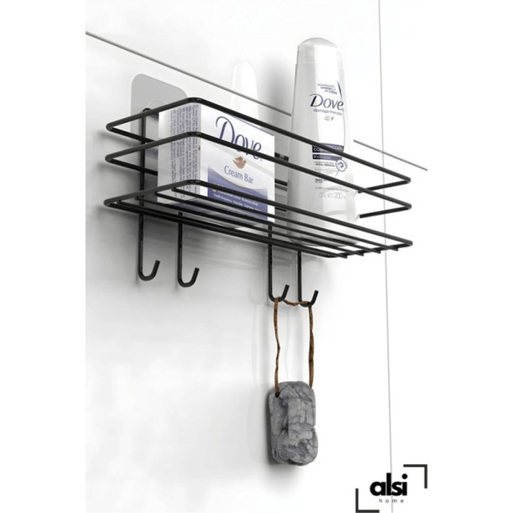 Alsi Home Yapışkanlı 4 Kancalı Banyo Rafı Mat Siyah Banyo Şampuanlık Duşakabin Duş Askısı Banyo Askılık Fiyatı