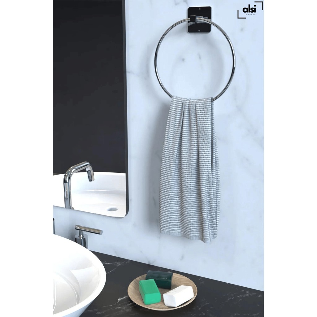 Alsi Home Yapışkanlı Gümüş Yuvarlak Havluluk Banyo Mutfak Havlu Askısı Askılık El / Yüz Havlusu Fiyatı