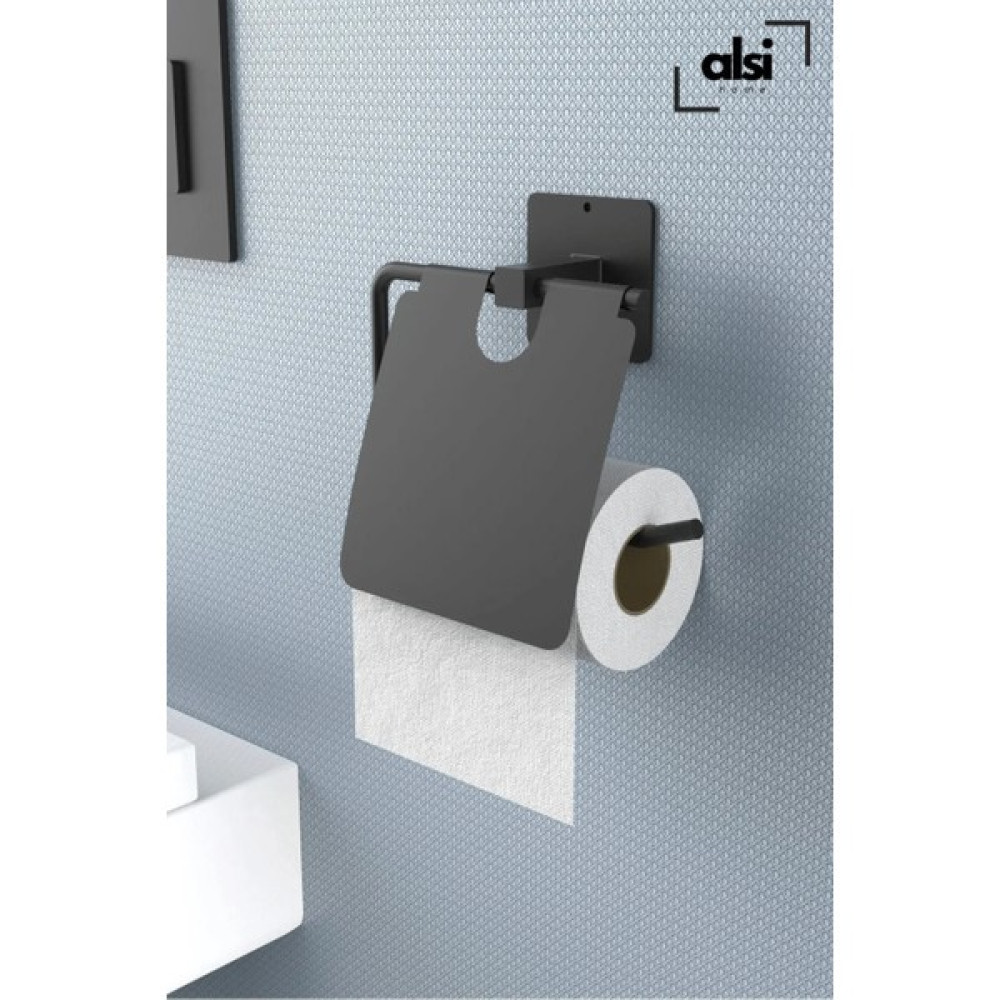 Alsi Home Yapışkanlı Kapaklı Siyah Tuvalet Kağıdı Tutacağı/tuvalet Wc Kağıtlık Tuvalet Kağıtlığı Fiyatı