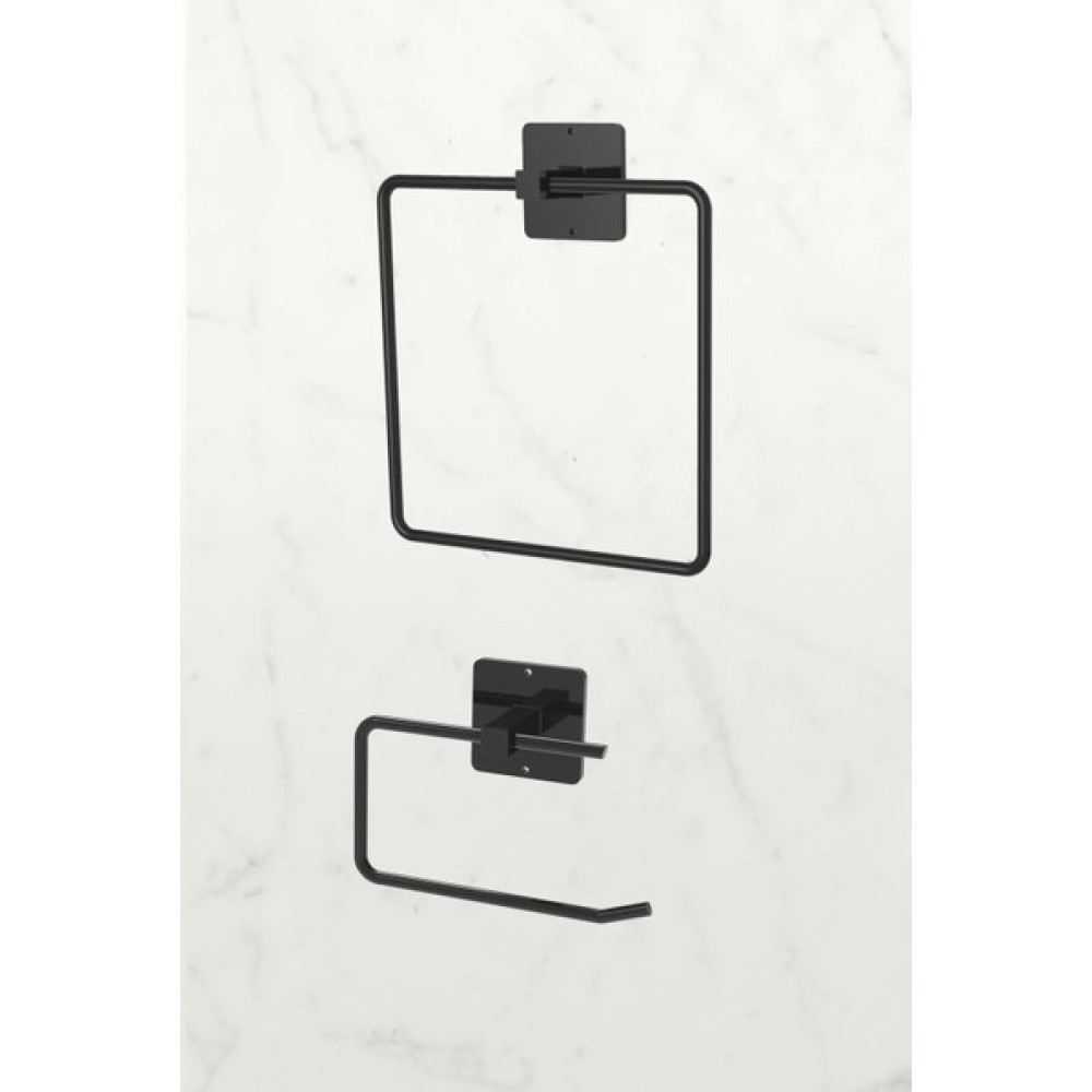 Alsi Home Yapışkanlı Kare Havluluk Havlu Askısı ve Tuvalet Wc Kağıtlık Pratik Banyo 2'li Set - Siyah Tuvalet Kağıtlığı Fiyatı