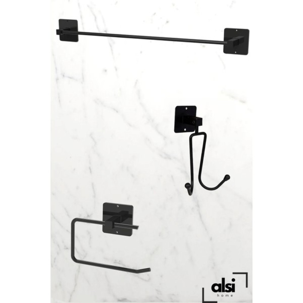 Alsi Home Yapışkanlı Siyah 2 Kancalı Askılık Uzun Havlu Askısı Wc Tuvalet Kağıtlık Banyo Set 3 Lü Banyo Askılık Fiyatı