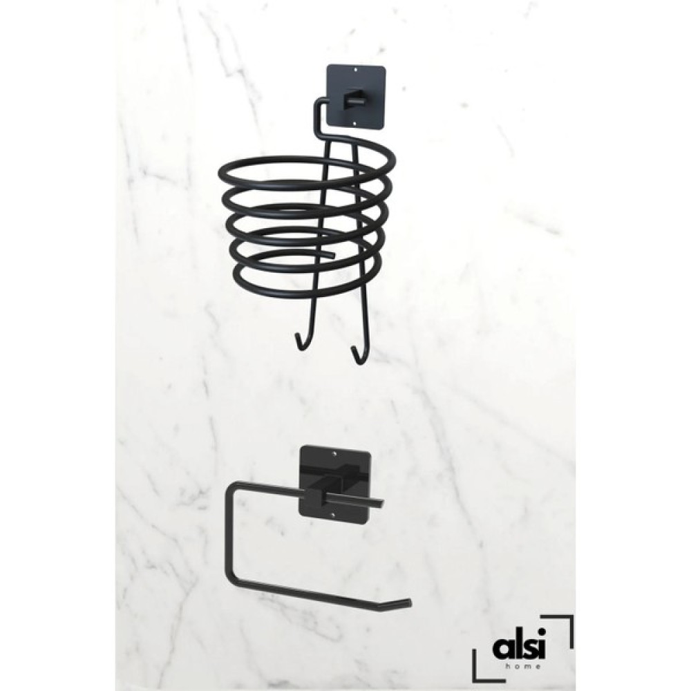 Alsi Home Yapışkanlı Siyah Fön Makinesi Askısı Tuvalet Wc Kağıtlık Pratik 2'li Set Banyo Askılık Fiyatı