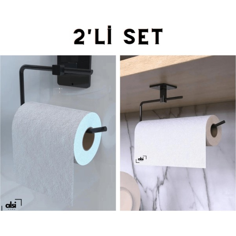 Alsi Home Yapışkanlı Siyah Rulo Kağıt Havluluk Peçetelik Wc Kağıtlık Banyo Mutfak Pratik 2'li Set Tuvalet Kağıtlığı Fiyatı