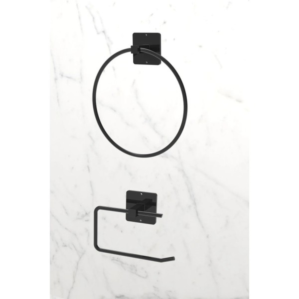Alsi Home Yapışkanlı Yuvarlak Havluluk Havlu Askısı ve Tuvalet Wc Kağıtlık Pratik Banyo 2'li Set - Siyah Havluluk Fiyatı