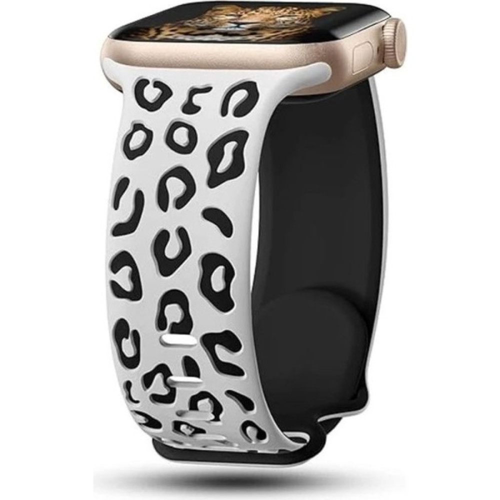Alstrap Apple Watch 6 7 8 9 10 Se Uyumlu 40-41-42MM(SADECE Seri 10) Leopar Desenli Silikon Kordon - 38mm-40mm-41mm-42mm - Beyaz - Siyah Giyilebilir Teknoloji Aksesuarları Fiyatı