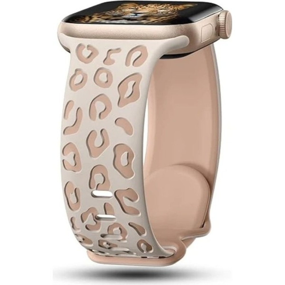 Alstrap Apple Watch 6 7 8 9 10 Se Uyumlu 40-41-42MM(SADECE Seri 10) Leopar Desenli Silikon Kordon - 38mm-40mm-41mm-42mm - Starlight Giyilebilir Teknoloji Aksesuarları Fiyatı