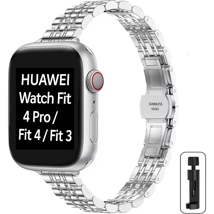 Alstrap Huawei Watch Fit 5 Pro/fit 5/fit 4 Pro/fit 4/fit 3 Uyumlu Paslanmaz Çelik Slim Ince Rolex Tasarım Kordon Kayış - Gümüş Akıllı Saat Aksesuarı Fiyatı