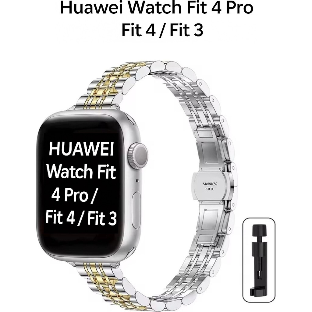 Alstrap Huawei Watch Fit 5 Pro/fit 5/fit 4 Pro/fit 4/fit 3 Uyumlu Paslanmaz Çelik Slim Ince Rolex Tasarım Kordon Kayış - Gümüş - Gold Akıllı Saat Aksesuarı Fiyatı