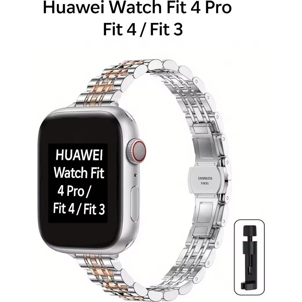 Alstrap Huawei Watch Fit 5 Pro/fit 5/fit 4 Pro/fit 4/fit 3 Uyumlu Paslanmaz Çelik Slim Ince Rolex Tasarım Kordon Kayış - Gümüş - Rose Akıllı Saat Aksesuarı Fiyatı