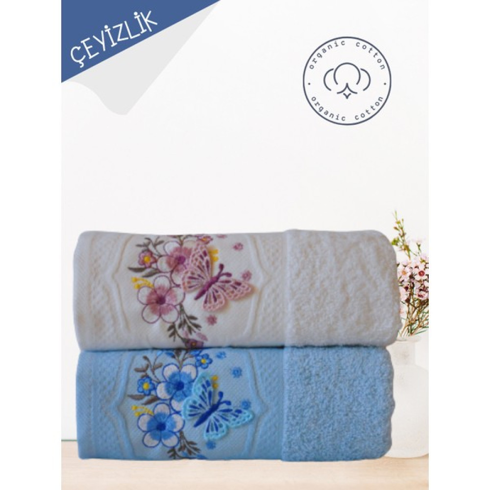 Alsuar Kelebek 2'li Çok Renkli 3 Boyutlu Çeyizlik Hediyelik El Yüz Havlusu 50X90 cm KLBK20 - Mavi - Beyaz - 50 x 90 cm El / Yüz Havlusu Fiyatı