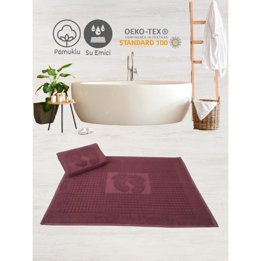 Alsuar Klasik 2'li Banyo Paspası Ayak Havlusu 50X70 cm KLSK23 - Koyu Mürdüm - 50 x 70 cm Ayak Havlusu Fiyatı
