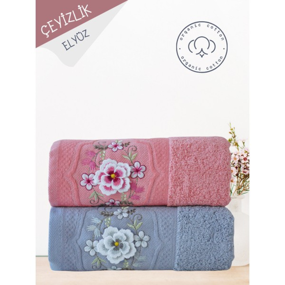 Alsuar Rose 2'Li Çok Renkli 3 Boyutlu Çeyizlik Hediyelik 50x90 El/Yüz Havlusu Eros23 - 50 x 90 cm - Gri - Pembe El / Yüz Havlusu Fiyatı