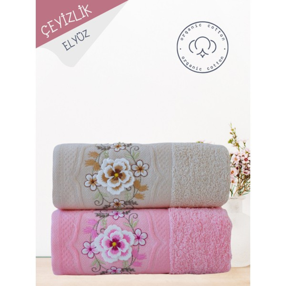 Alsuar Rose 2'Li Çok Renkli 3 Boyutlu Çeyizlik Hediyelik 50x90 El/Yüz Havlusu Eros23 - 50 x 90 cm - Pembe - Kahve El / Yüz Havlusu Fiyatı