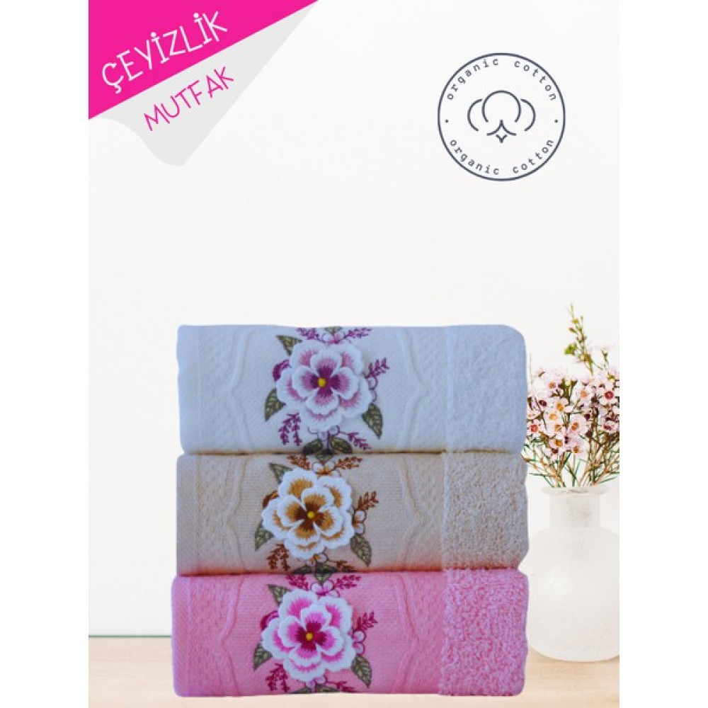 Alsuar Rose 3'Lü Çok Renkli 3 Boyutlu Çeyizlik 30x50 Pamuklu Mutfak Havlusu Ros23 - 50 x 30 cm - Pembe El / Yüz Havlusu Fiyatı