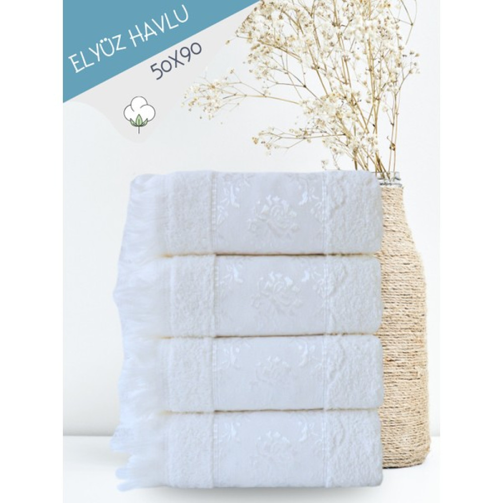 Alsuar Saçaklı 4'lü Ekstra Yumuşak Çeyizlik El Yüz Havlu Seti 50X90 cm SK23 - Beyaz - 50 x 90 cm El / Yüz Havlusu Fiyatı