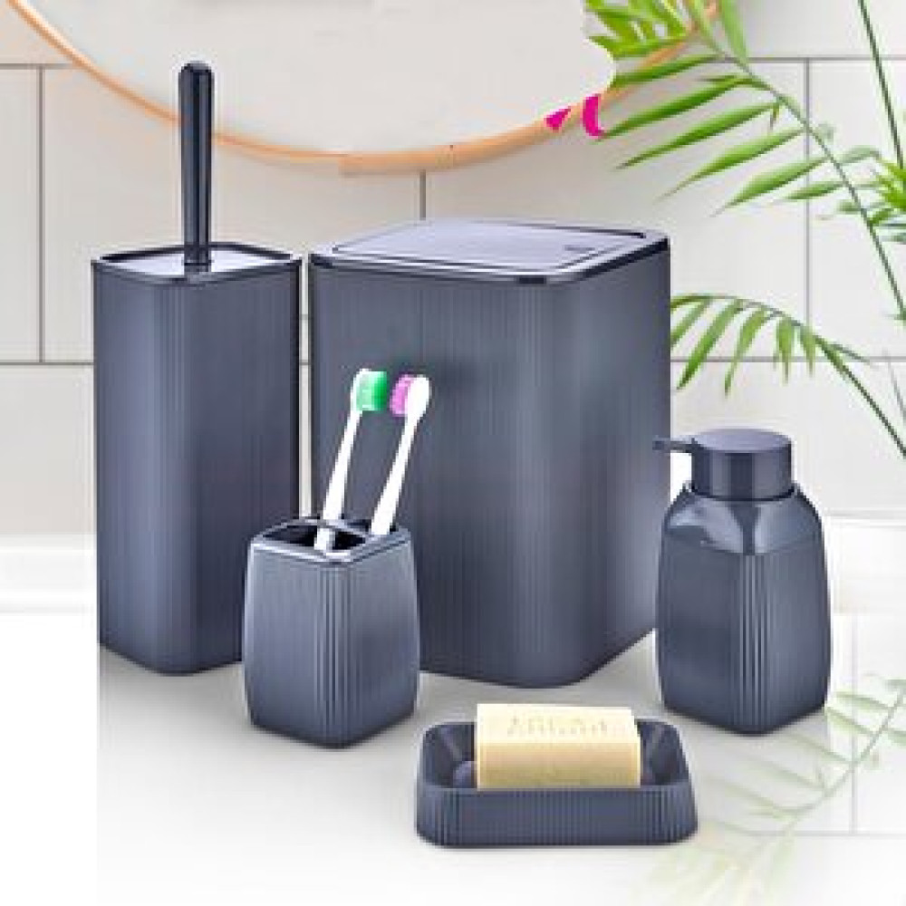 Altabi Çizgili Banyo Seti Plastik Antrasit Renk 5 Parça Banyo Aksesuarları Fiyatı