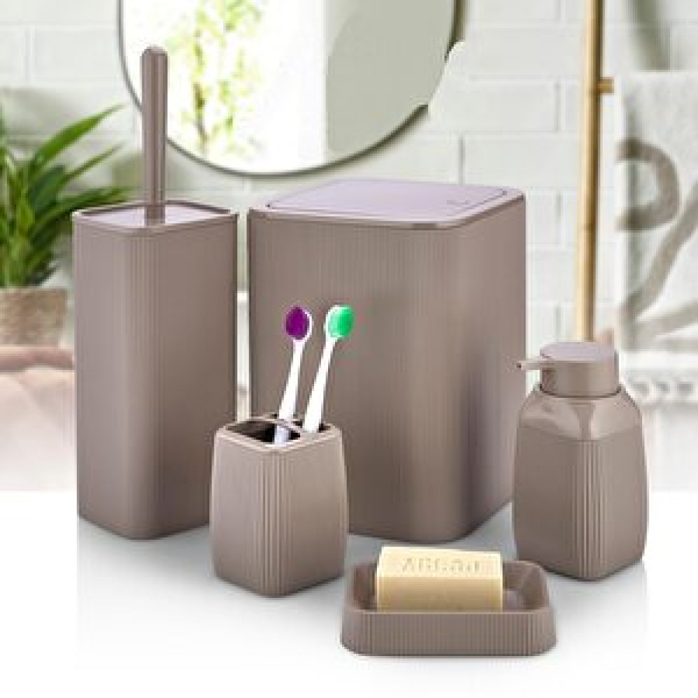 Altabi Çizgili Banyo Seti Plastik Vizon Renk 5 Parça Banyo Aksesuarları Fiyatı