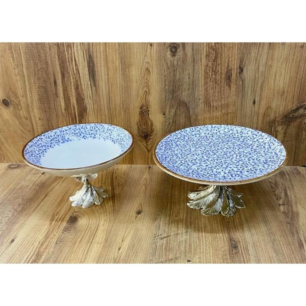 altabi Porselen Ayaklı Sunumluk Mavi Desenli Kase 25 cm Tabak 26 cm Kase Fiyatı