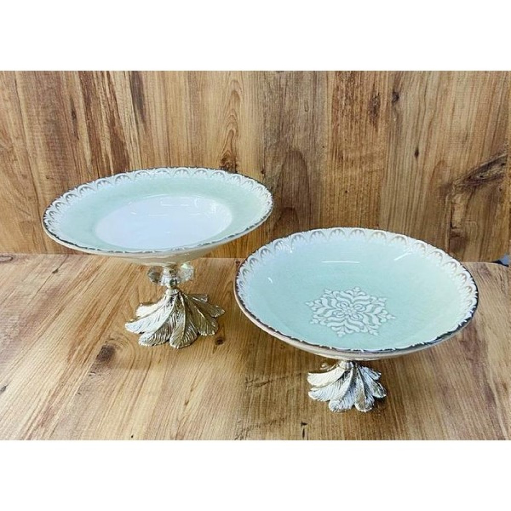 altabi Porselen Ayaklı Sunumluk Yeşil Desenli Kase 27 cm 25 cm Kase Fiyatı
