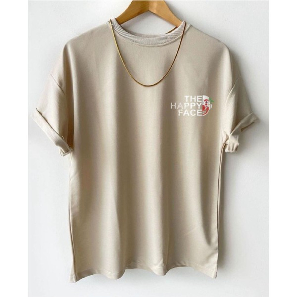 Altamira Erkek Bej Happy Face Baskılı Oversize Tshirt Erkek T-shirt Fiyatı
