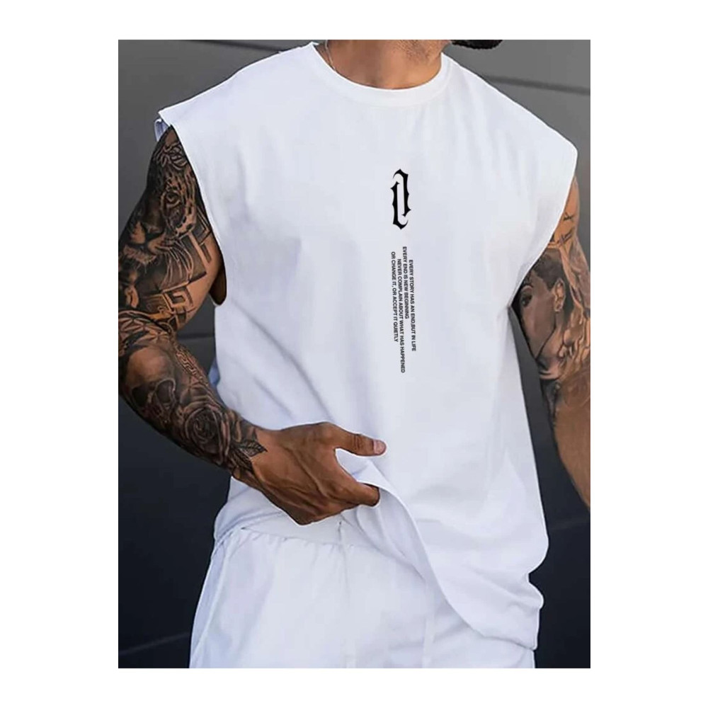 Altamira Erkek Beyaz Dikey Baskılı Oversize Kolsuz T-shirt S Beden Bayan T-shirt Fiyatı