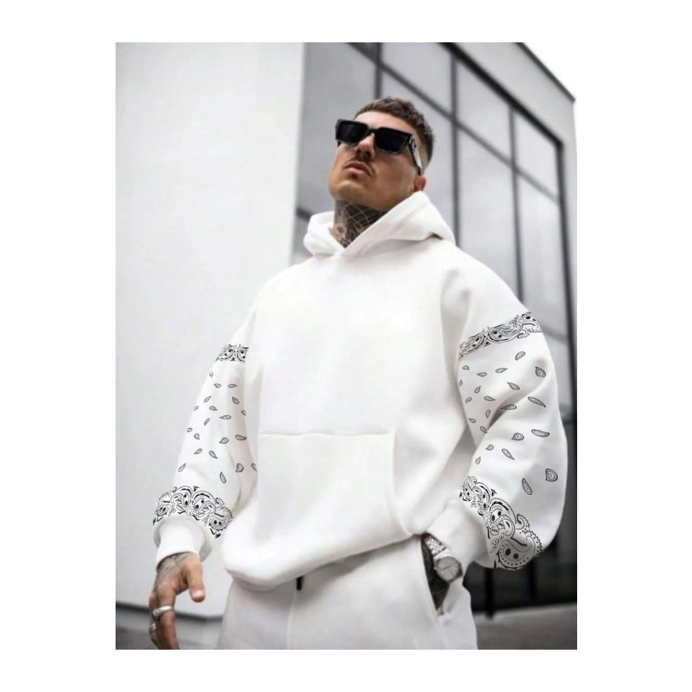 Altamira Erkek Beyaz Kol Desenli Oversize Kapşonlu Sweatshirt XL Beden Bayan Sweatshirt Fiyatı