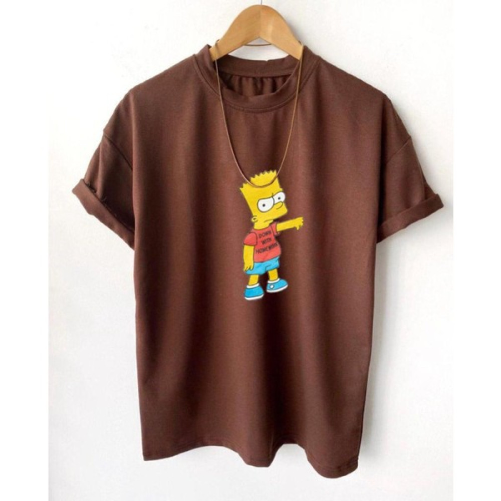 Altamira Erkek Kahverengi Bart Simpson Baskılı Oversize Bisiklet Yaka Tişört Erkek T-shirt Fiyatı