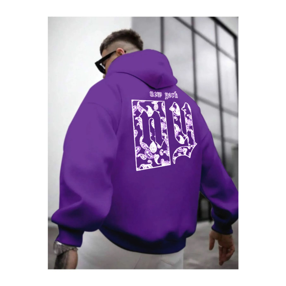 Altamira Erkek Mor Sırt Ny Baskılı Kapüşonlu Sweatshirt XL Beden Bayan Sweatshirt Fiyatı