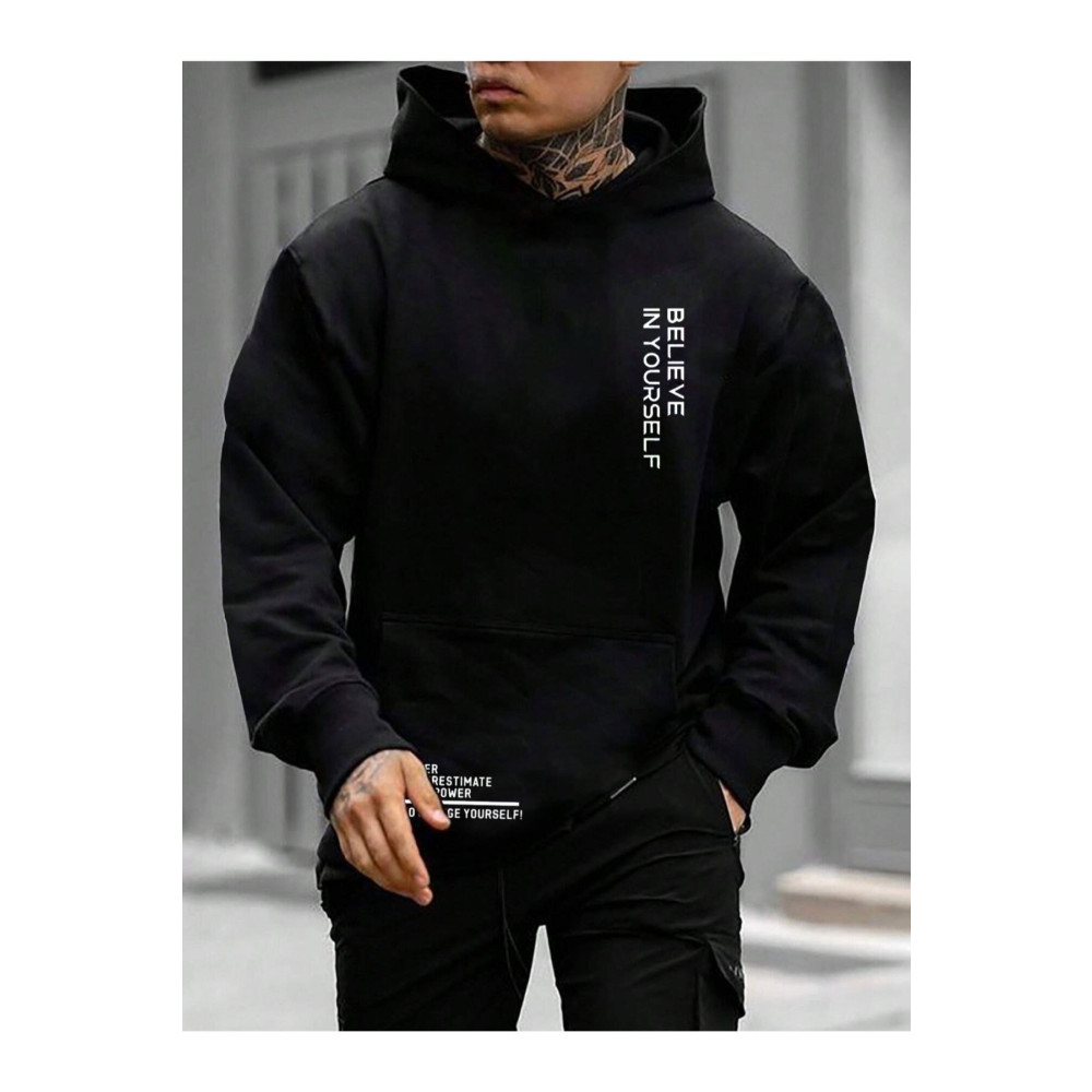 Altamira Erkek Siyah Believe Baskılı Oversize Kapşonlu Sweatshirt L Beden Bayan Sweatshirt Fiyatı