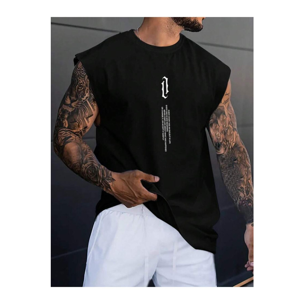 Altamira Erkek Siyah Dikey Baskılı Oversize Kolsuz T-shirt S Beden Bayan T-shirt Fiyatı