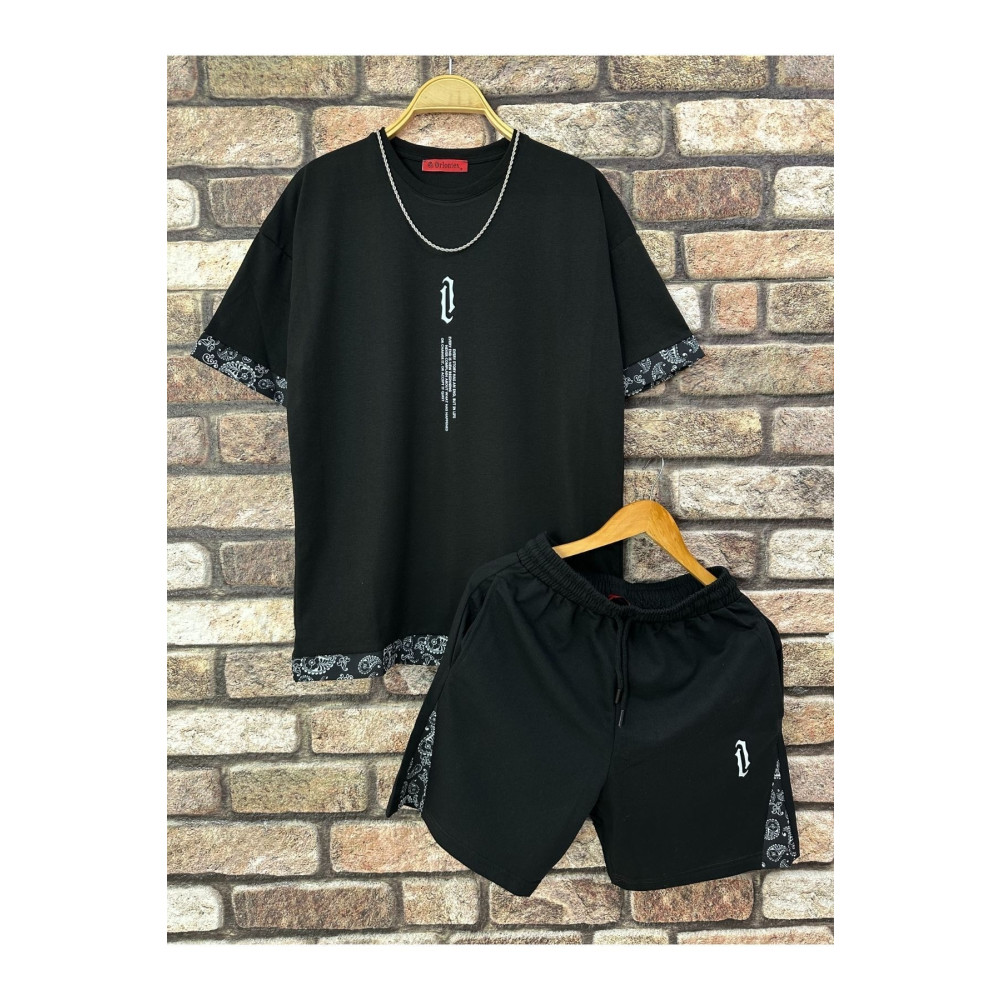 Altamira Erkek Siyah Dikey Baskılı Oversize T-shirt Şort L Beden Bayan T-shirt Fiyatı