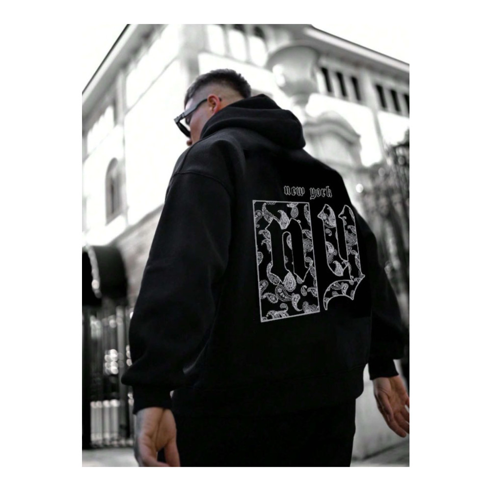 Altamira Erkek Siyah Sırt NY Baskılı Kapüşonlu Sweatshirt L Beden Bayan Sweatshirt Fiyatı