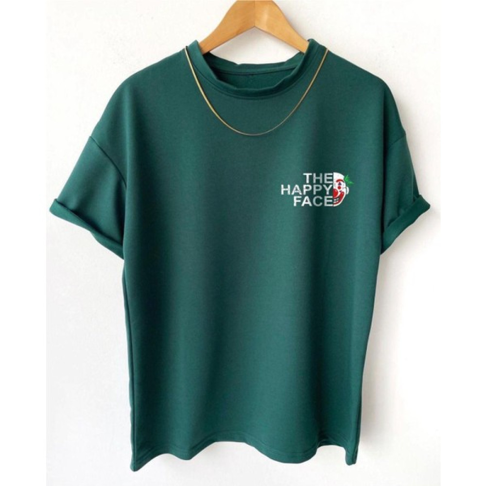 Altamira Erkek Yeşil Happy Face Baskılı Oversize Tshirt Erkek T-shirt Fiyatı