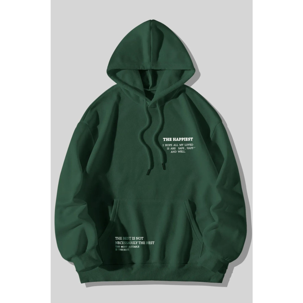 Altamira Unisex Yeşil Happiest Baskılı Oversize Kapşonlu Sweatshirt XL Beden Bayan Sweatshirt Fiyatı