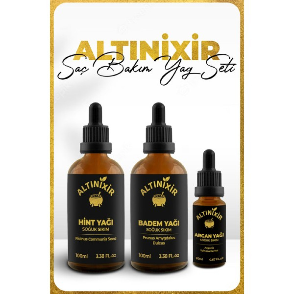 Altınixir Saç Bakım Seti Hint Yağı 100 ml, Badem Yağı 100 ml, Argan Yağı 20 ml Bitkisel Yağlar Fiyatı