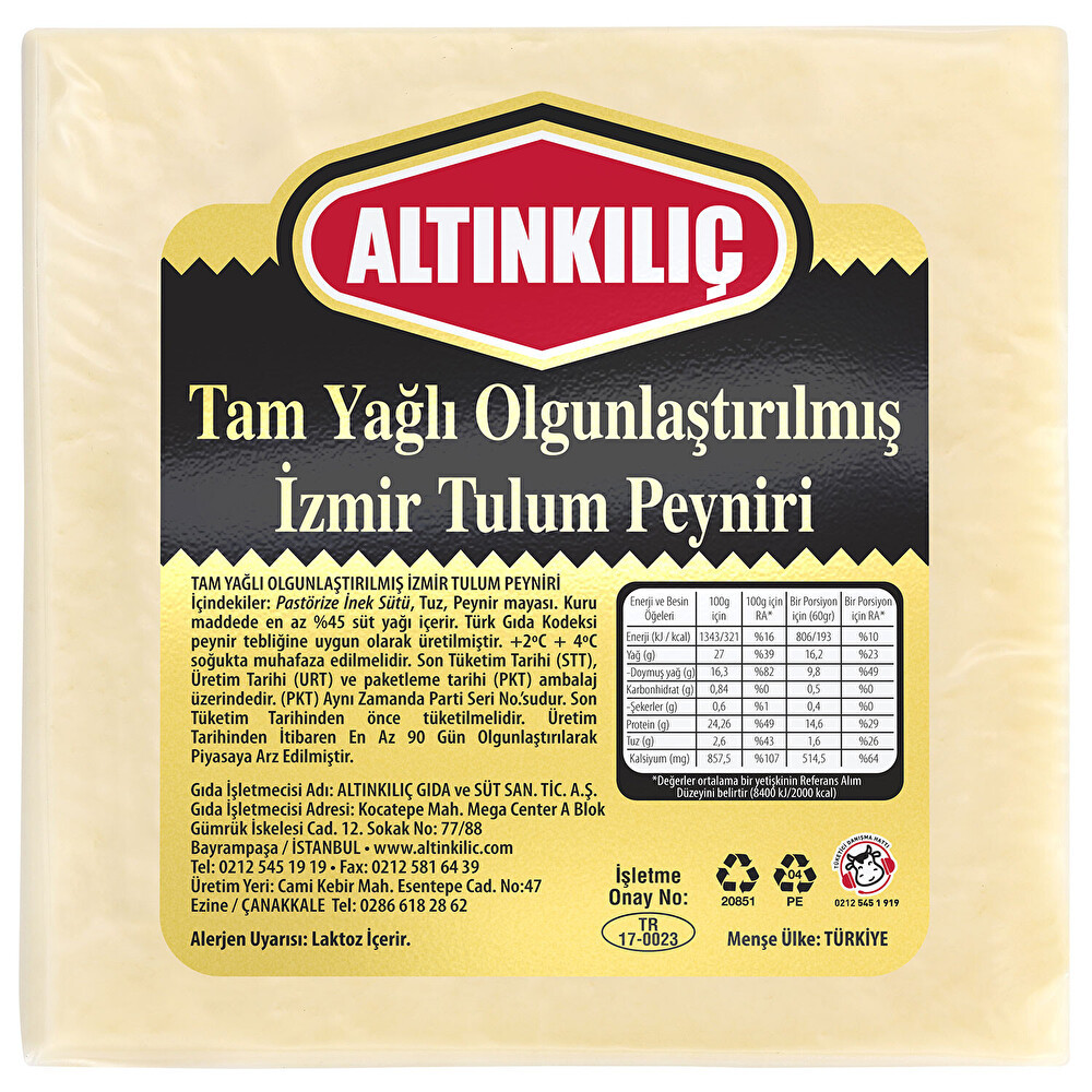 Altınkılıç İzmir Tulum Peyniri Kg Peynir Fiyatı