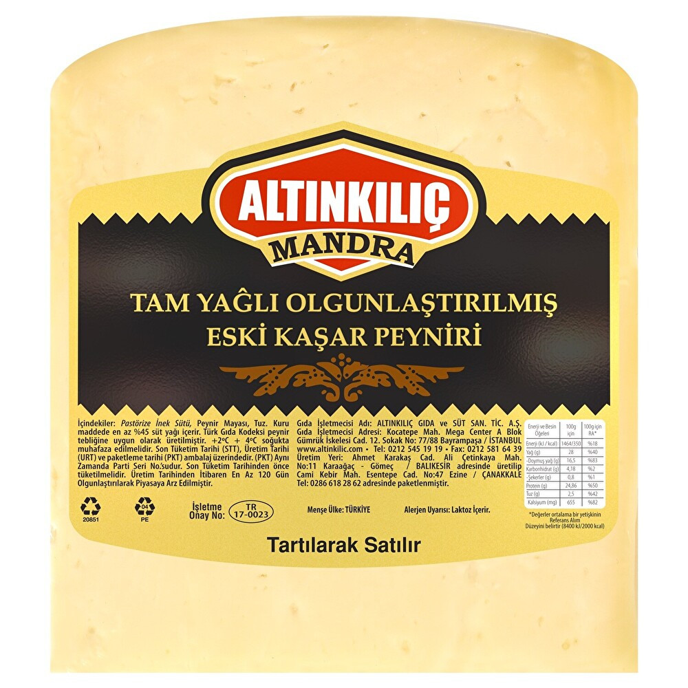 Altınkılıç Tam Yağlı Olgunlaştırılmış Eski Kaşar Peyniri Kg Peynir Fiyatı