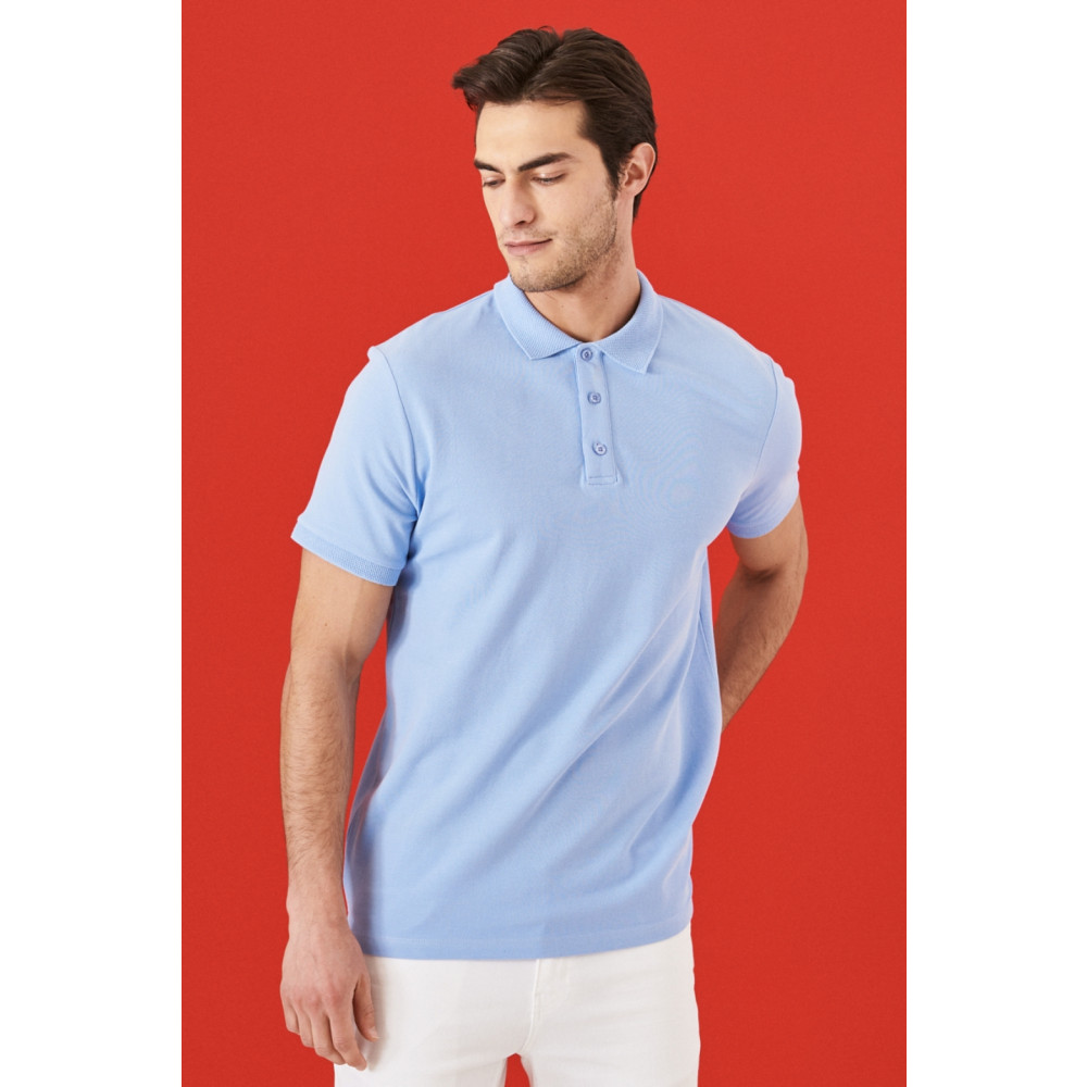 ALTINYILDIZ CLASSICS Erkek Açık Mavi %100 Pamuk Kıvrılmaz Yaka Slim Fit Dar Kesim Polo Yaka Kısa Kollu Tişört 3XL Beden Erkek T-shirt Fiyatı