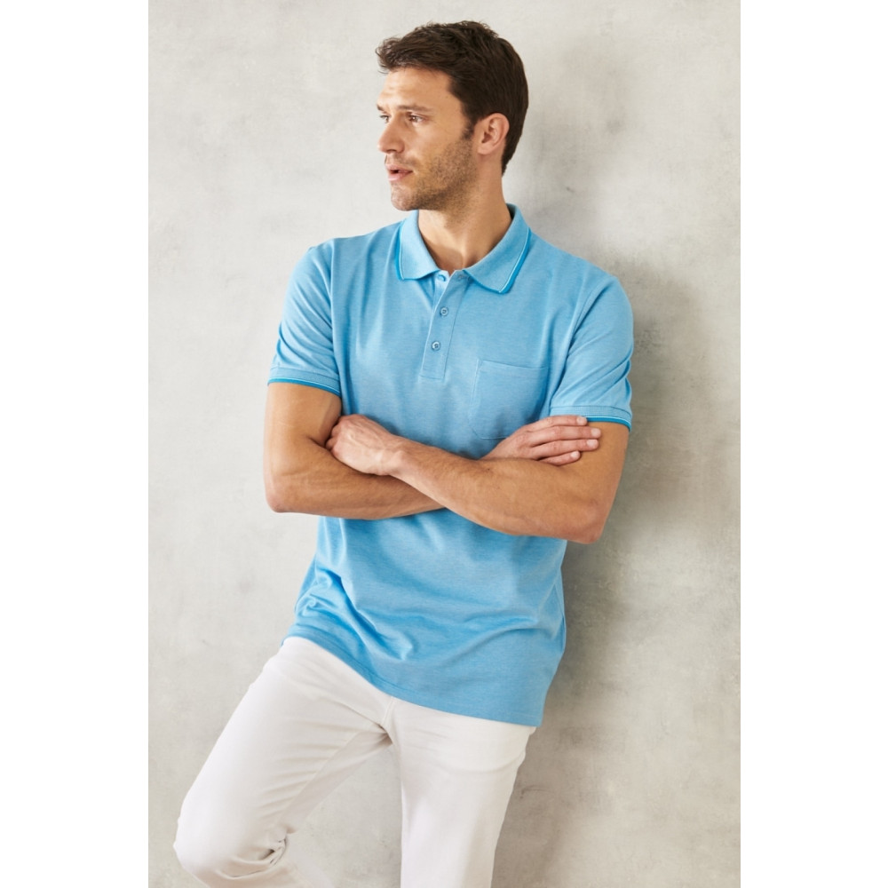 ALTINYILDIZ CLASSICS Erkek Çekmeyen Pamuklu Kumaş Regular Fit Rahat Kesim Mavi Kıvrılmaz Polo Yaka Cepli Tişört 4XL Beden Erkek T-shirt Fiyatı